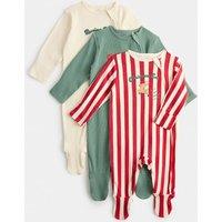 M&S 3 Pack Christmas Sleepsuits (0-12 Mths) Red Mix