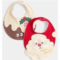 M&S 2 Pack My First Christmas Dribble Bibs Red
