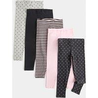 M&S 5 Pack Cotton Rich Patterned Leggings (2-10 Yrs) Blossom
