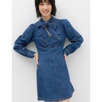M&S Denim Tie Neck Mini Swing Dress Denim