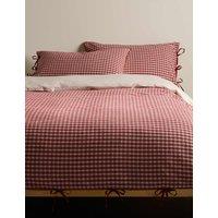 M&S Pure Cotton Yarn Dyed Checked Bedding Set Dark Red