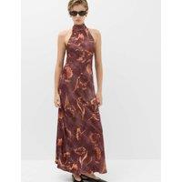 M&S Floral Print Halter Neck Maxi Slip Dress Brown Mix