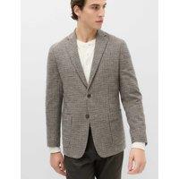 M&S Regular Fit Cotton Blend Check Blazer Neutral