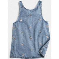 M&S Denim Floral Embroidered Pinafore (2-8 Yrs) Denim