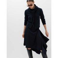 M&S Pinstripe Midi Asymmetric Skirt Navy Mix