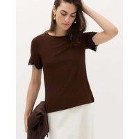 M&S Short Sleeve Lace Trim T-Shirt Chocolate