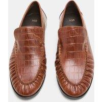 M&S Leather Croc Ruched Loafers Tan