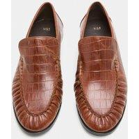 M&S Leather Croc Ruched Loafers Tan