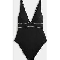 M&S Firm Control Padded Piping Plunge Swimsuit Black