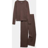 M&S Ribbed Heart Pyjama Set Brown Mix