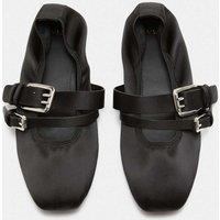 M&S Satin Double Buckle Mary Jane Ballet Pumps Black Mix