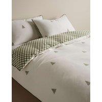 M&S Pure Brushed Cotton Reversible Christmas Tree Bedding Set Green Mix