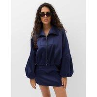 M&S Satin Blouson Sleeve Cropped Bomber Jacket Navy