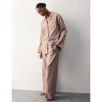 Autograph Pure Cotton Striped Revere Pyjama Set Mushroom