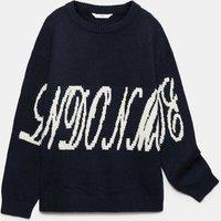 M&S Round Neck Graphic Knitted Jumper Navy