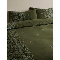 M&S Pure Cotton Fairisle Brushed Bedding Set Green Mix