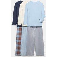 M&S 3 Pack Checked Striped Pyjama Sets (6-16 Yrs) Blue Mix