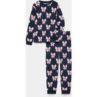 M&S Bow Fleece Pyjama Set (1-16 Yrs) Navy