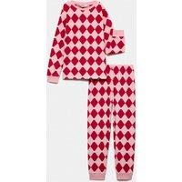 M&S Harlequin Fleece Pyjama Set Pink