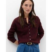 M&S Air-Yarn Crew Neck Cable Knit Cardigan Dark Burgundy