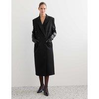 JAEGER Pure Wool Tailored Double Breasted Longline Coat Black
