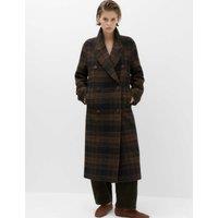 M&S Checked Double Breasted Longline Coat Black Mix