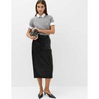 M&S Leather Look Split Back Midi Skirt Black