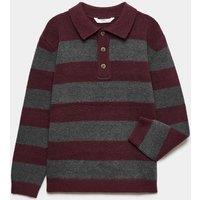 M&S Cotton Blend Striped Knitted Rugby Shirt (6-16 Yrs) Red Mix