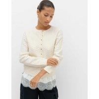M&S Air-Yarn Crew Neck Cable Knit Cardigan Ivory