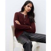 Autograph Pure Cashmere Crew Neck Button Front Cardigan Dark Burgundy