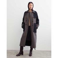 JAEGER Pure Wool Checked Double Breasted Longline Coat Black Mix