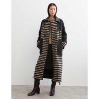 JAEGER Pure Wool Checked Double Breasted Longline Coat Black Mix