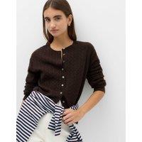 M&S Air-Yarn Crew Neck Cable Knit Cardigan Bitter Chocolate