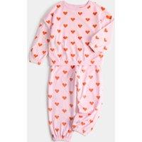M&S Velour Heart Print Pyjamas (1-8 Yrs) Pink Mix