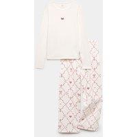 M&S Pointelle Bow Print Pyjama Set (6 - 16 Yrs) Ecru Mix