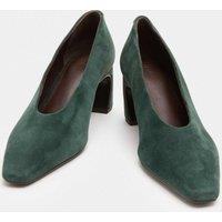 JAEGER Suede Block Heel Pointed Court Shoes Dark Green