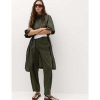M&S Lyocell Rich Utility Barrel Leg Trousers Khaki