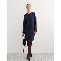 JAEGER Exposed Shoulder Knee Length Shift Dress Navy