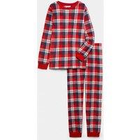 M&S Checked Fleece Pyjama Set Red Mix