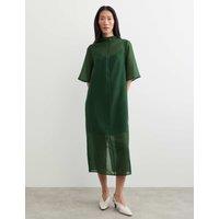 JAEGER Organza Funnel Neck Midi Column Dress Green