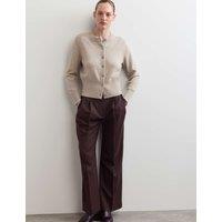 JAEGER Pure Cashmere Round Neck Relaxed Cardigan Oatmeal