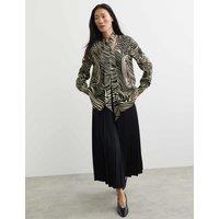 JAEGER Jacquard Printed Tie Neck Blouse Black Mix