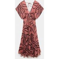 M&S Sheer Animal Print V Neck Midi Beach Dress Terracotta Mix