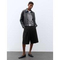 Autograph Wool Blend Pleated Wide Leg Culottes Black