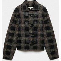 M&S Checked Toggle Knitted Jacket with Wool Black Mix