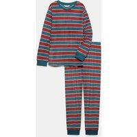 M&S Fleece Striped Pyjama Set Red Mix