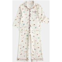 M&S Pure Cotton Christmas Pyjama Set Ecru Mix