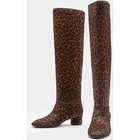 M&S Leather Leopard Print Knee High Boots Brown Mix
