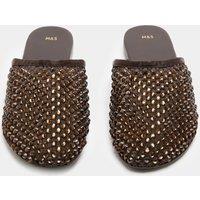 M&S Embellished Flat Mules Brown