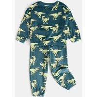 M&S Velour Dinosaur Pyjamas (1-8 Yrs) Green Mix